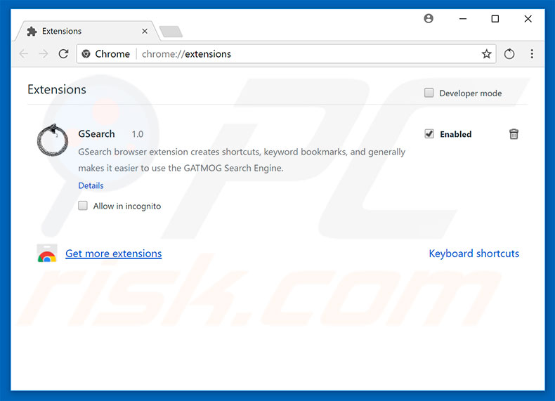 Removing gatmog.com related Google Chrome extensions