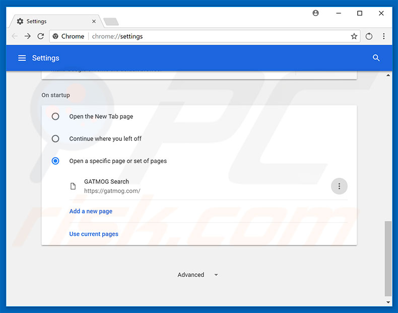 Removing gatmog.com from Google Chrome homepage