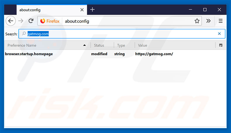 Removing gatmog.com from Mozilla Firefox default search engine
