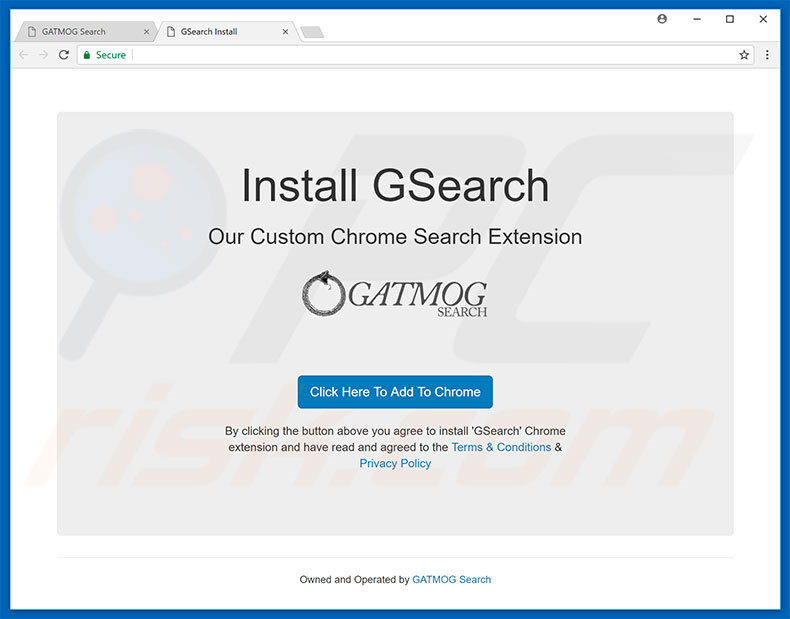 Website used to promote GSearch browser hijacker
