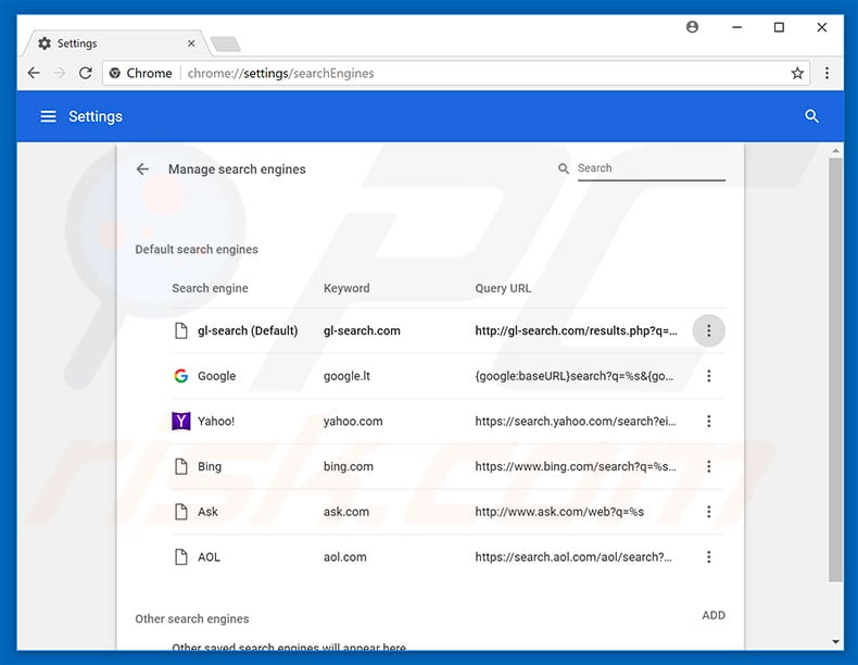 Removing gl-search.com from Google Chrome default search engine