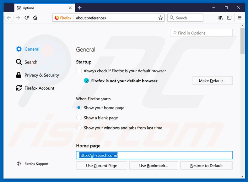 Removing gl-search.com from Mozilla Firefox homepage