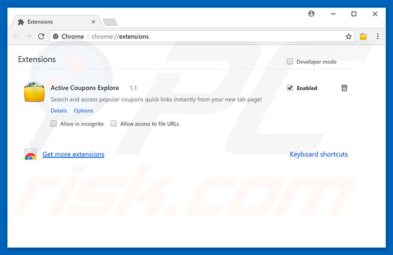 Removing search.hactivecouponsexplore.com related Google Chrome extensions