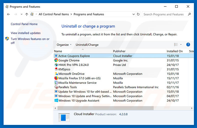 search.hactivecouponsexplore.com browser hijacker uninstall via Control Panel