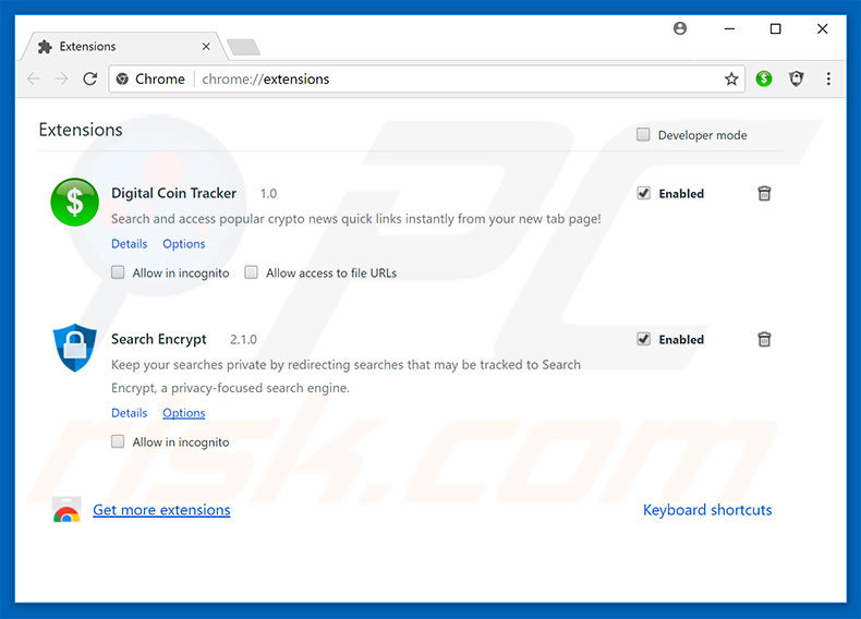 Removing search.hdigitalcointracker.net related Google Chrome extensions