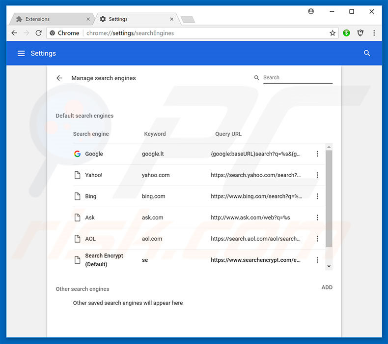 Removing search.hdigitalcointracker.net from Google Chrome default search engine