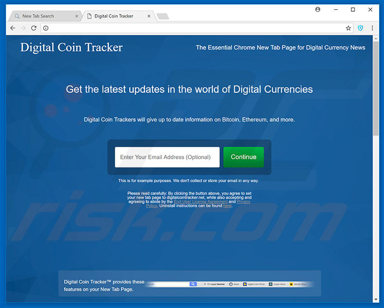 Website used to promote Digital Coin Tracker browser hijacker