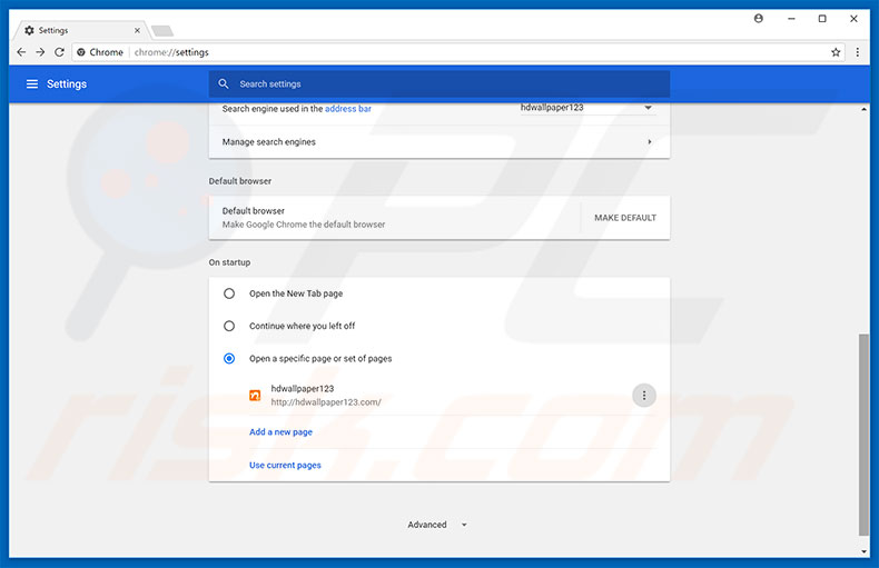 Removing hdwallpaper123.com from Google Chrome homepage