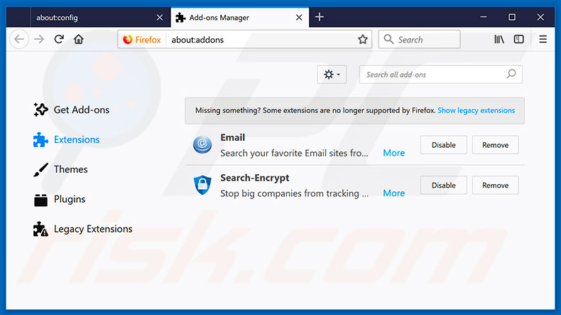 Removing search.hemailinboxlogin.com related Mozilla Firefox extensions