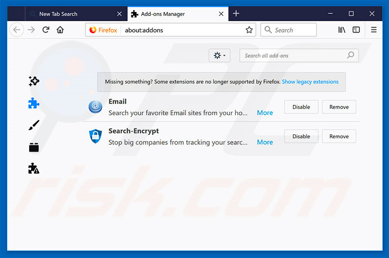 Removing search.hemailloginnow.com related Mozilla Firefox extensions