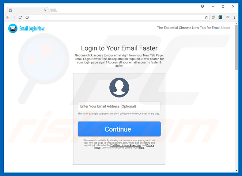 Website used to promote Email Login Now browser hijacker