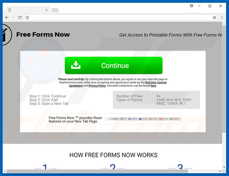 Website used to promote Free Forms Now browser hijacker