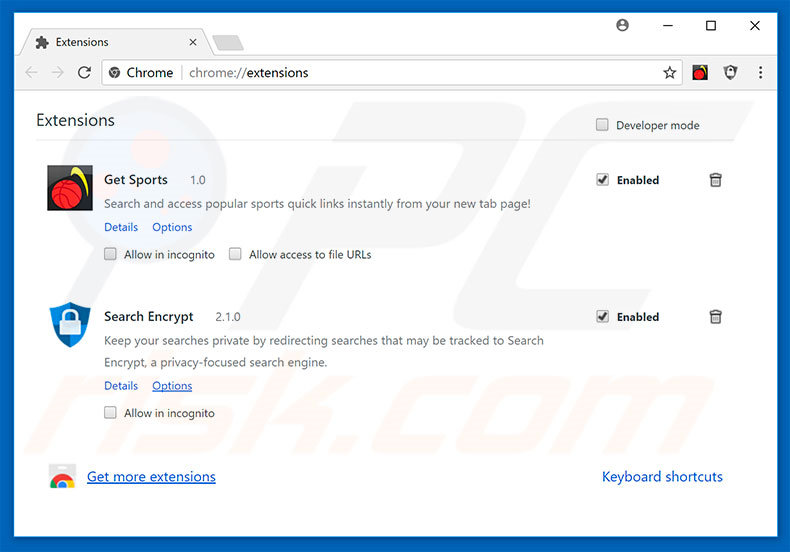 Removing search.hgetsports.net related Google Chrome extensions