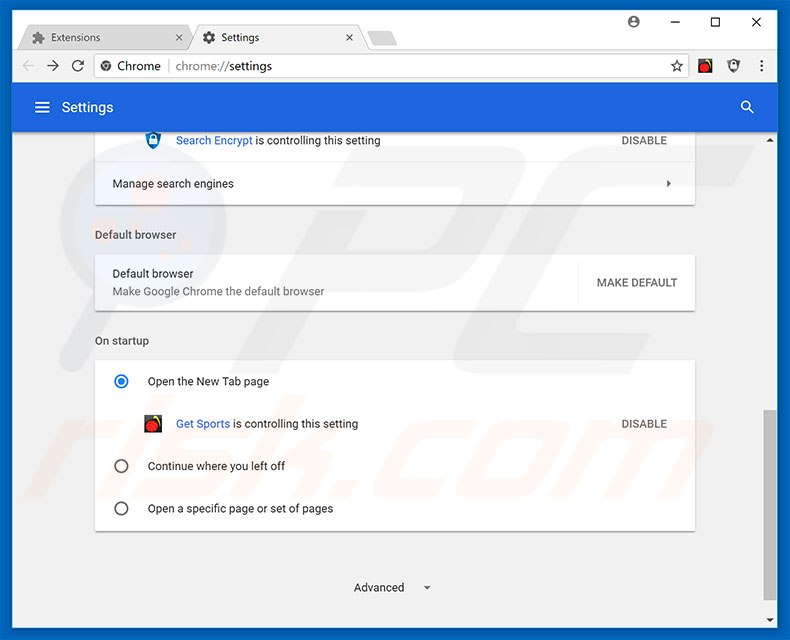 Removing search.hgetsports.net from Google Chrome homepage