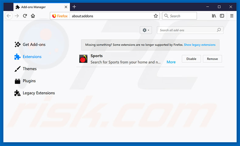 Removing search.hgetsports.net related Mozilla Firefox extensions