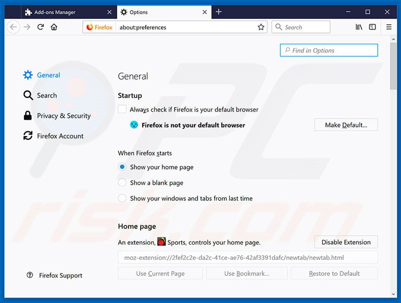 Removing search.hgetsports.net from Mozilla Firefox homepage