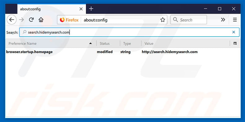 Removing search.hidemysearch.com from Mozilla Firefox default search engine