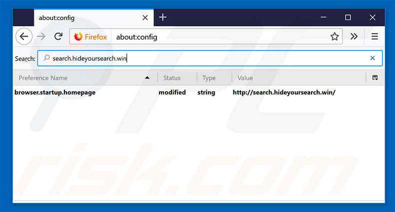 Removing search.hideyoursearch.win from Mozilla Firefox default search engine