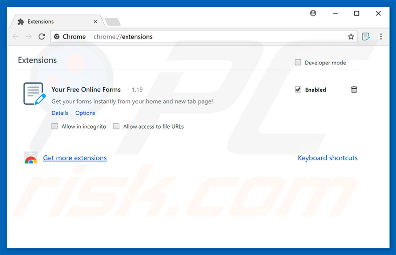 Removing search.hyourfreeonlineforms.com related Google Chrome extensions