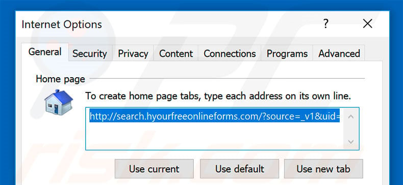 Removing search.hyourfreeonlineforms.com from Internet Explorer homepage