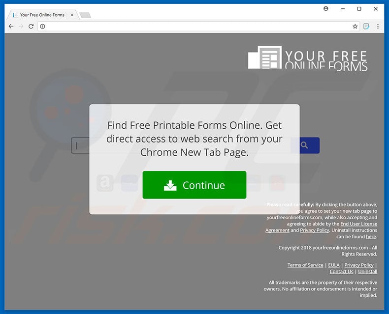 Website used to promote Your Free Online Forms browser hijacker