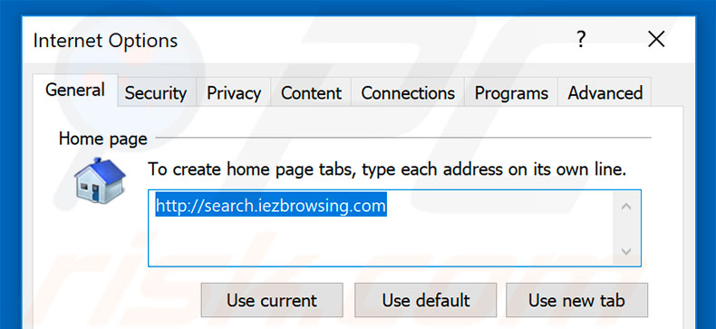Removing search.iezbrowsing.com from Internet Explorer homepage