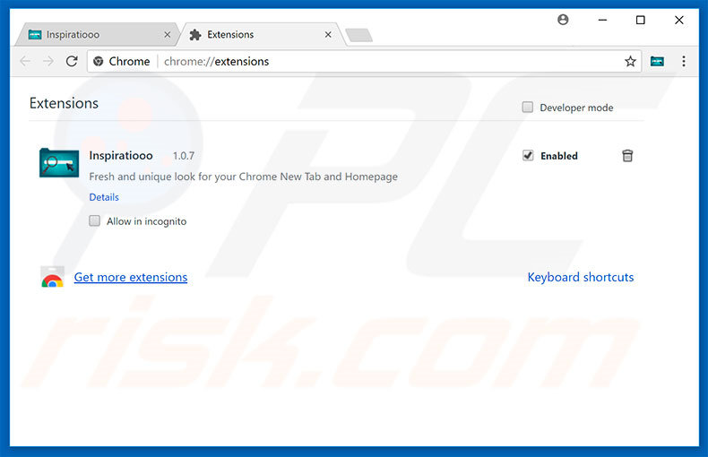 Removing inspiratiooo.com related Google Chrome extensions