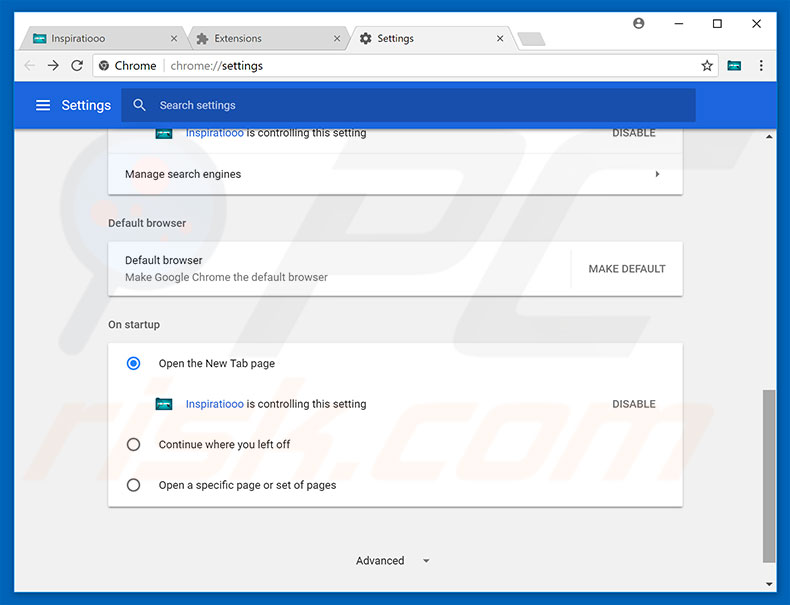 Removing inspiratiooo.com from Google Chrome homepage