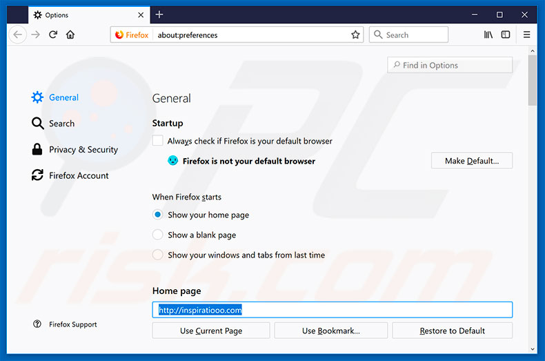 Removing inspiratiooo.com from Mozilla Firefox homepage