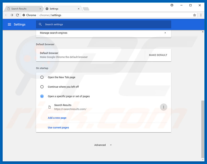 Removing i-searchresults.com from Google Chrome homepage