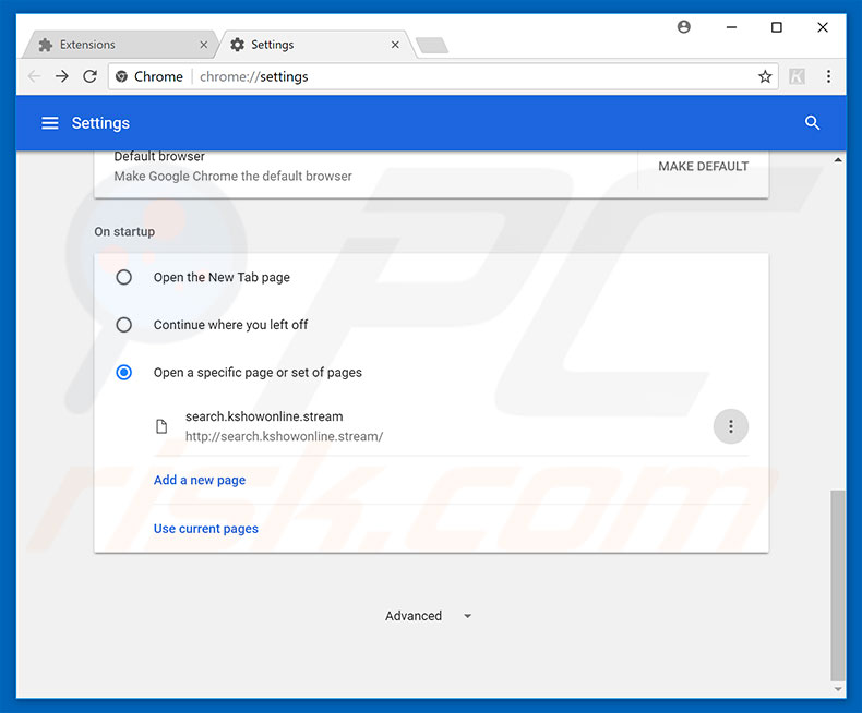 Removing search.kshowonline.stream from Google Chrome homepage
