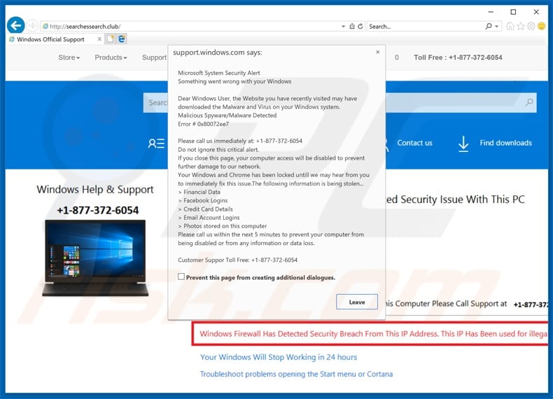 microsoft system security alert scam variant 2