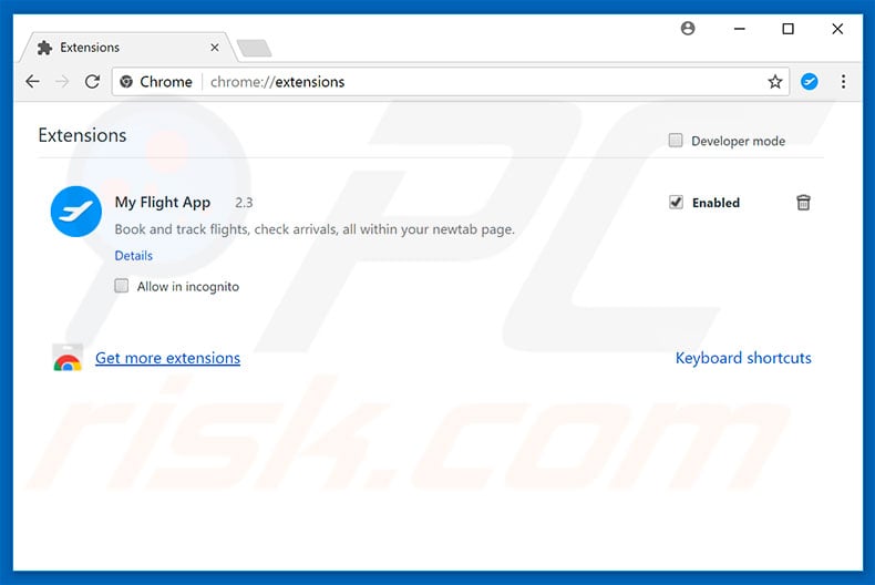 Removing home.myflightapp.com related Google Chrome extensions