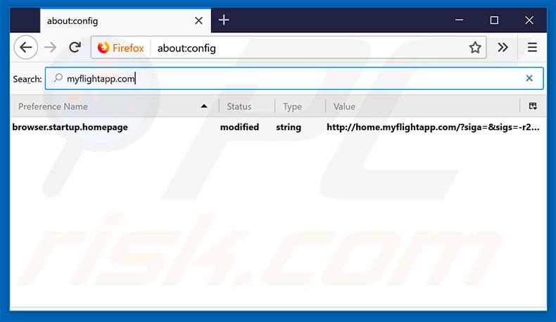 Removing home.myflightapp.com from Mozilla Firefox default search engine