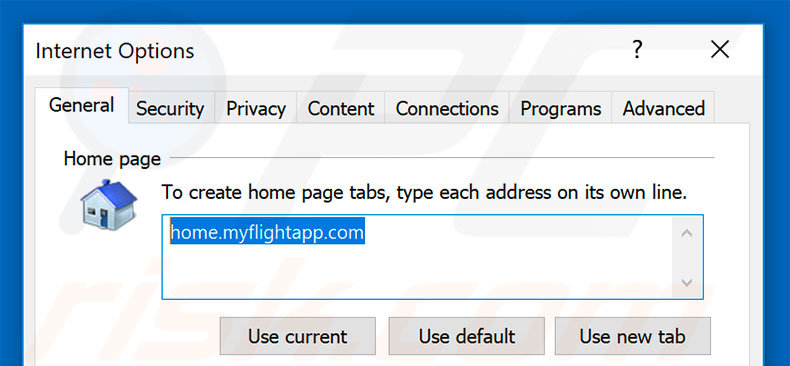 Removing home.myflightapp.com from Internet Explorer homepage