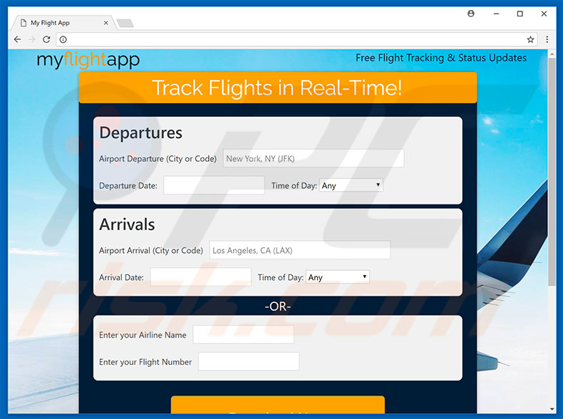 Website used to promote My Flight App browser hijacker