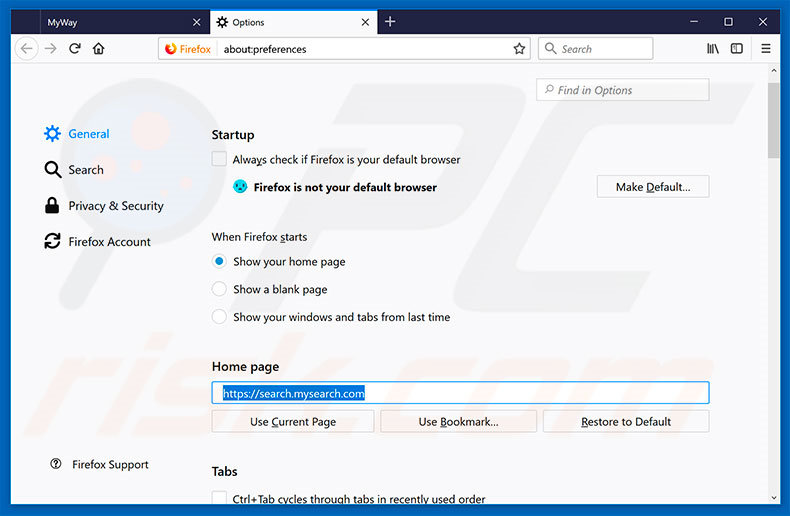 Removing search.mysearch.com from Mozilla Firefox homepage