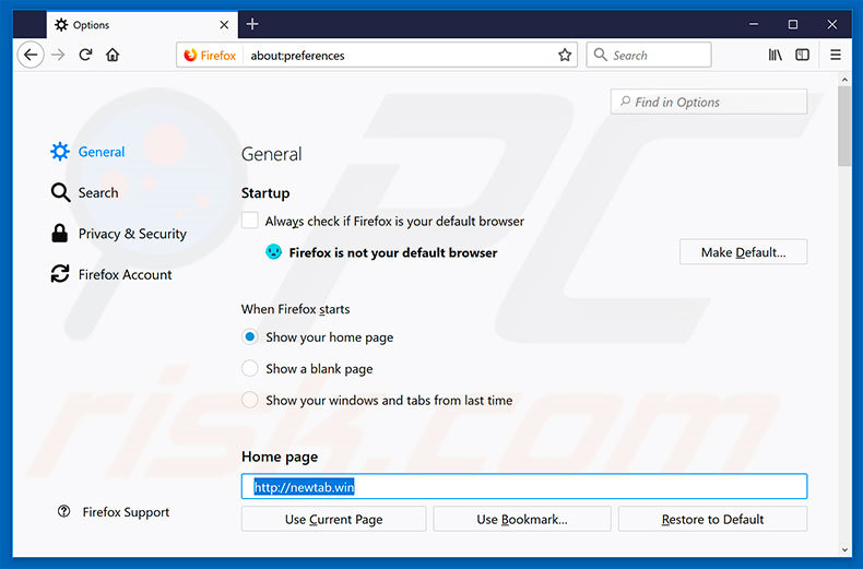 Removing newtab.win from Mozilla Firefox homepage