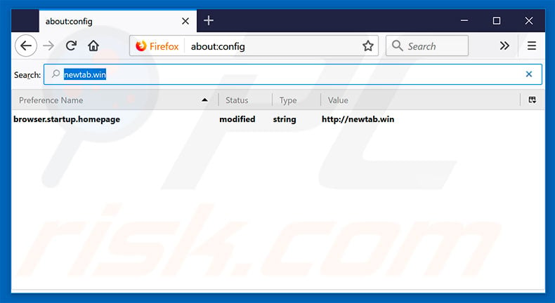 Removing newtab.win from Mozilla Firefox default search engine