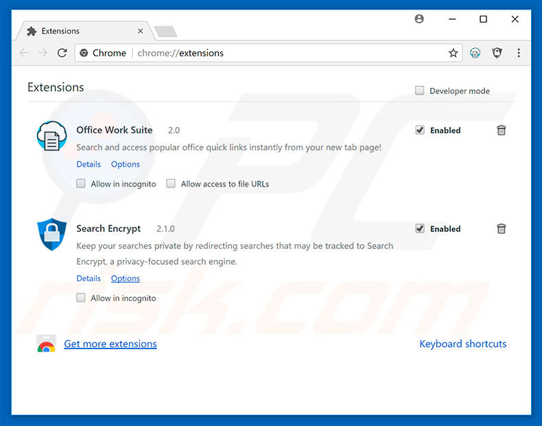 Removing search.hofficeworksuite.com related Google Chrome extensions
