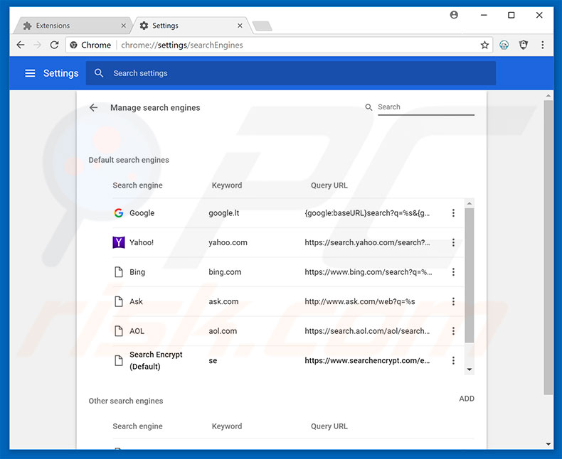 Removing search.hofficeworksuite.com from Google Chrome default search engine