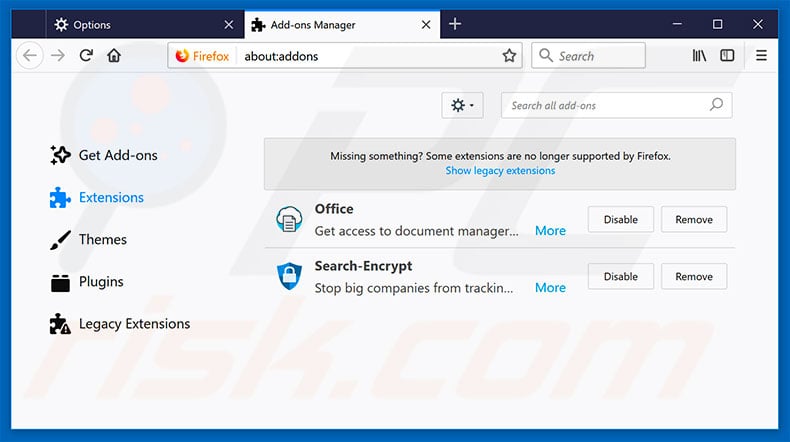 Removing search.hofficeworksuite.com related Mozilla Firefox extensions