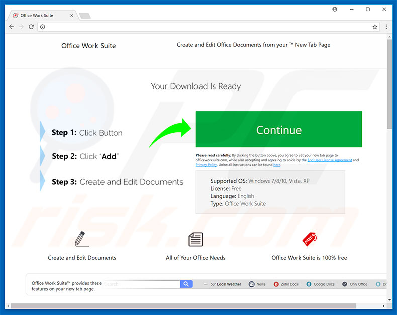 Website used to promote Office Work Suite browser hijacker