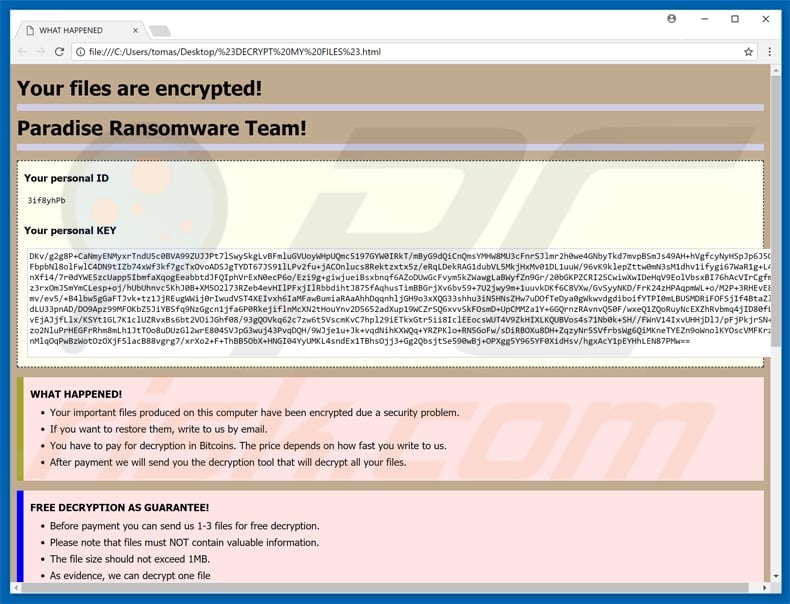 paradise ransomware team variant