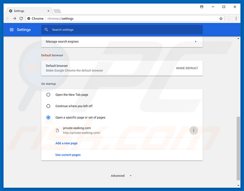 Removing private-seeking.com from Google Chrome homepage