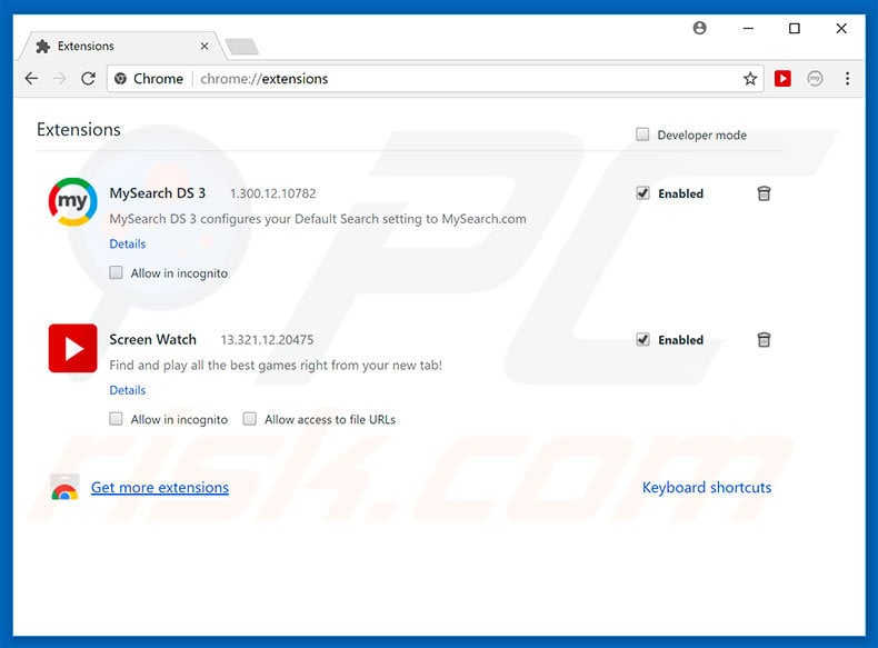 Removing search.mysearch.com related Google Chrome extensions