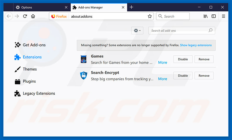Removing search.mysearch.com related Mozilla Firefox extensions