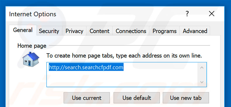 Removing search.searchcfpdf.com from Internet Explorer homepage