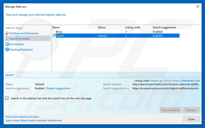 Removing search.searchedd.com from Internet Explorer default search engine