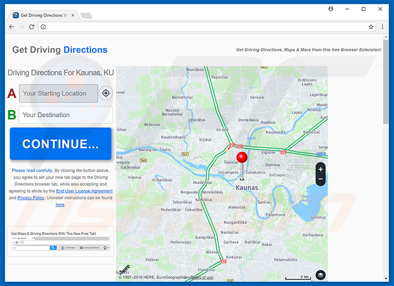 Website used to promote Easy Driving Directions browser hijacker
